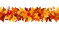 Horizontal seamless garland with colorful autumn leaves. Vector illustration.