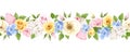 Horizontal seamless garland with colorful flowers. Vector illustration. Royalty Free Stock Photo