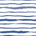 Horizontal seamless grunge rough brush striped vector pattern. Blue color stripes on white background. Surface pattern