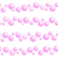 Horizontal seamless soap bubble stripes, lines with realistic water beads, pink blobs, vector foam Royalty Free Stock Photo