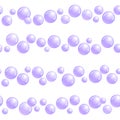 Horizontal seamless soap bubble stripes, lines with realistic water beads, violet blobs, vector foam Royalty Free Stock Photo