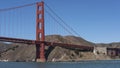 Horizontal section of the suspension and view of the northern tower of the iconic Golden Gate Bridge, San Francisco, California, U