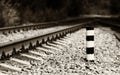 Horizontal sepia railroad milage column bokeh Royalty Free Stock Photo