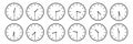 horizontal set of analog clock icon notifying each half an hour time isolated on white,vector illustration