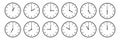 horizontal set of analog clock icon notifying each hour isolated on white,vector illustration Royalty Free Stock Photo