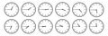 horizontal set of analog clock icon notifying each quarter 45 minutes isolated on white,vector illustration Royalty Free Stock Photo