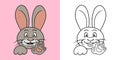 Horizontal Set of pictures, Funny cute rabbit smiling and waving his paw, vector