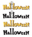 Horizontal set with title Halloween yellow handwritten text. Title Halloween on the white background. Banner poster card text for