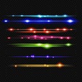 Horizontal Shine Flares on Transparent Background Vector Radiant Star Rays