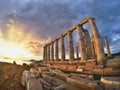 Horizontal shot of ancient building ruins under the breathtaking colorful sky during sunset Royalty Free Stock Photo