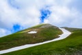 Horizontal shot of the beautiful view of Monti Sibillini National Park with a trail of snow