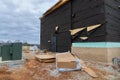 Beginning External Brick Work On New Commercial Building Project Royalty Free Stock Photo