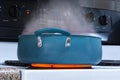 Blue Pan Steaming Over Hot Stove Top Burner Royalty Free Stock Photo