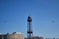 Horizontal shot of cable cars approaching the TelefÃÂ¨ric del Port Ã¢â¬â Torre de Jaume I