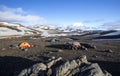 Horizontal shot of a campsite in Landmannalaugar trek in Iceland Royalty Free Stock Photo