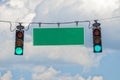 Green Traffic Light With Blank Street Sign Royalty Free Stock Photo