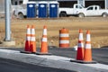 Orange Traffic Cones In Front of New Apartment Construction Royalty Free Stock Photo