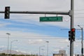 Horizontal shot of Las Vegas Boulevard sign with street lights and electrical wires in background Royalty Free Stock Photo