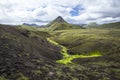 Horizontal shot of Moss river on the Landmannalaugar trek, Iceland Royalty Free Stock Photo