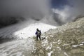 Horizontal shot mountaineer descending a snow-filled route of the Iztaccihuatl - Popocatepetl National Park in Mexico