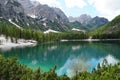 Horizontal shot of the Prags lake in The Fanes-Senns-Prags Nature Park located in South Tyrol, Italy