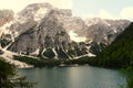 Horizontal shot of the Prags lake in The Fanes-Senns-Prags Nature Park located in South Tyrol, Italy