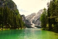 Horizontal shot of the Prags lake in The Fanes-Senns-Prags Nature Park located in South Tyrol, Italy