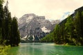 Horizontal shot of the Prags lake in The Fanes-Senns-Prags Nature Park located in South Tyrol, Italy