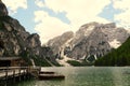 Horizontal shot of the Prags lake in The Fanes-Senns-Prags Nature Park located in South Tyrol, Italy