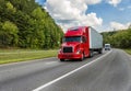 Red Truck on Interstate REWORKED Royalty Free Stock Photo