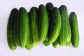 Horizontal shot of a stack of cucumbers places vertically on a white background Royalty Free Stock Photo