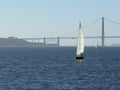 A horizontal shot of suspension bridge Golden Gate