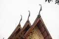 Horizontal shot of the Thai traditional vintage isosceles at Wat Anuphatkritdaram, Phuket Thailand. Religion photography