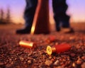 Horizontal shotgun shells on ground Royalty Free Stock Photo
