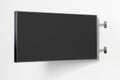 Horizontal signboard or signage on the black wall with blank luminescent sign mock up. Side view Royalty Free Stock Photo