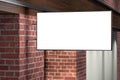 Horizontal signboard or signage on the black wall with blank luminescent sign mock up. Side view Royalty Free Stock Photo