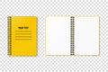 Horizontal spiral spring yellow notepad with space for your image or text on transparent background for mockup. Notebook vector Royalty Free Stock Photo