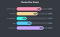 Horizontal stacked bar graph template with five colorful options - dark version
