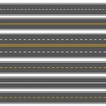 Horizontal straight seamless roads. Modern asphalt repetitive highways. Road asphalt straight seamless, highway street for transpo