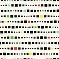 Horizontal stripes formed by black and colored squares, seamless vector pattern