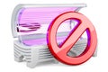 Horizontal tanning bed with forbidden symbol, 3D rendering