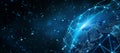 Horizontal technology background copy space on the left. Abstract blue digital planet Earth with connections.
