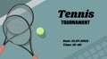 Horizontal Tennis Championship and Tournament Poster. Indoor, outdoor, blue, racket, court. Close up. Flat, simple, retro style.