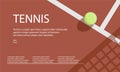 Horizontal Tennis Championship, Tournament, School, Education Poster. Indoor, red, outdoor Court. Ball on the Line with shadow.