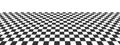 Horizontal tile floor with checkered texture. Plane with black and white squares pattern. Chess board surface in