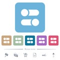 Horizontal toggle switches solid flat icons on color rounded square backgrounds