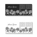 Horizontal two flyer mockup black and white minimal design element, feminine pattern of dandelion flowers for card spa salon.