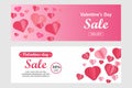 Horizontal Valentines Day Sale Banner Template in - Vector illustration in paper art / paper cut out style, pink and white Royalty Free Stock Photo