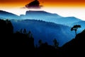 Horizontal Vdramatic Mountain Trees On Rocks Silhouette Sunset B