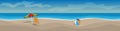 Horizontal vector banner with beach, sun beds, umbrellas, sea Royalty Free Stock Photo